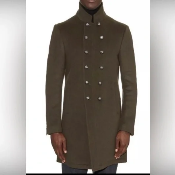 John Varvatos gray military double breasted coat - Picture 1 of 9